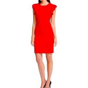 Scuba Flutter Ruffle Cap Sleeve Sheath Dress